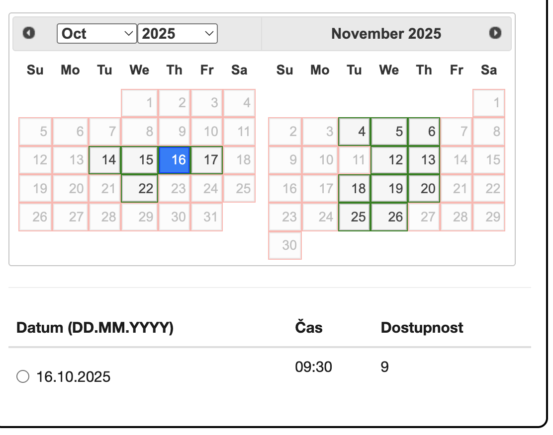  Aktuln kalend termn pohovoru jen, Listopad a Prosinec 2025